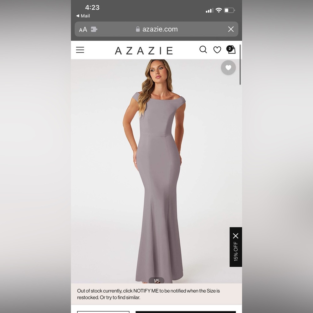 Azazie Nicolina Bridesmaids Dress in Dusk, size 6